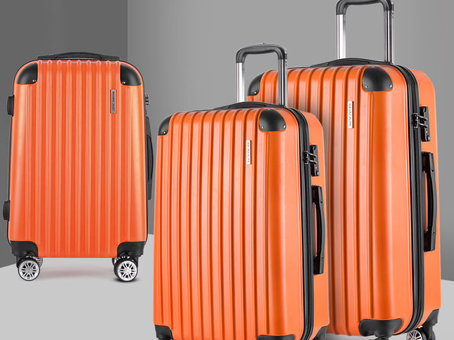 Wanderlite 20-24-28 Inch Luggage 3Set with TSA Lock Spinner Carry On Hard Shell Travel Suitcase Luggage Case Orange