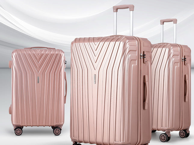Wanderlite 3 Set Luggage 20-24-28 Inch Suitcase with TSA Lock Carry On Hard Shell Travel Luggage Organiser Case Pink