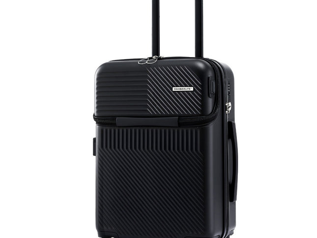 Wanderlite 20" Luggage Suitcase Front Pocket Travel Carry On TSA Black
