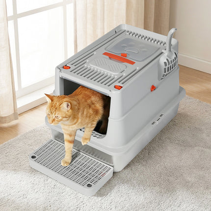 Pawz Stainless Steel Cats Litter Box Hooded High Enclosed Large Kitty Toilet-2029334099461804038