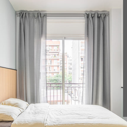 Marlow Silver Double Curtain Rod Steel Pole Pommel Set Extendable Adjustable-1973193448378994694