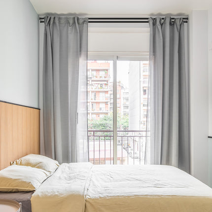 Marlow Black Double Curtain Rod Steel Pole Pommel Set Extendable Adjustable-1973193448194445318