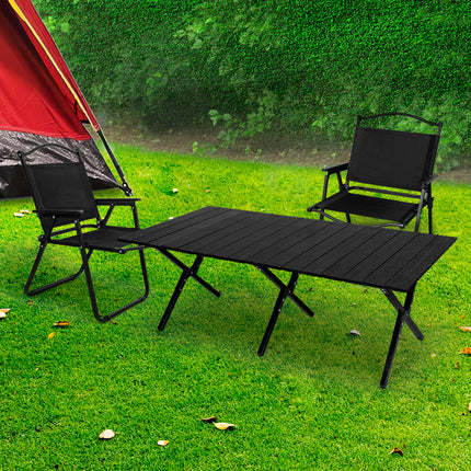 Levede Folding Camping Table Chair Set Black-1973194000894660614