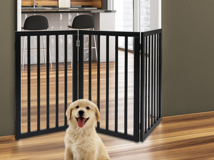 PaWz 3 Panels Wooden Pet Gate Dog Fence Black 2000x 3MM-1873543425270353926