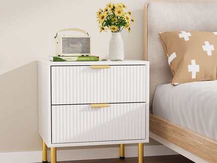 Levede Bedside Table with 2 Drawers White Metal Legs-1910112269535154183