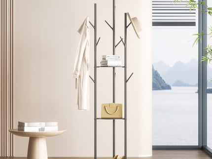 Levede Coat Rack Clothes Stand 8 Hook Organizer Black-1942353108294307846