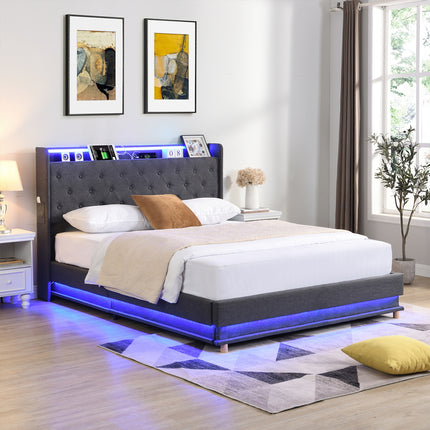 Levede King Bed Frame Gas Lift Storage LED Light USB-2006733381597007878