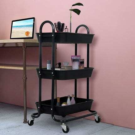 Levede 3 Tiers Kitchen Storage Trolley Black-1973193878030913542