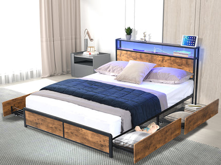Levede Queen Bed Frame RGB LED 4 Drawers USB-1910113213505212418