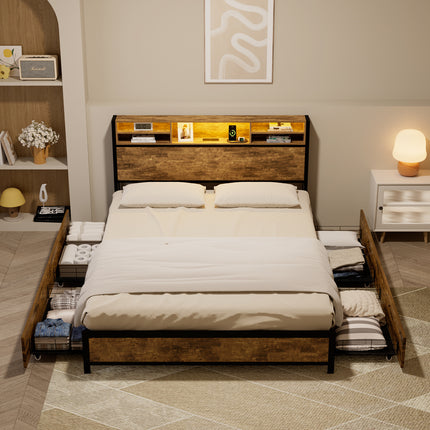 Levede King Bed Frame Industrial Storage LED Charing-2011971104339529734