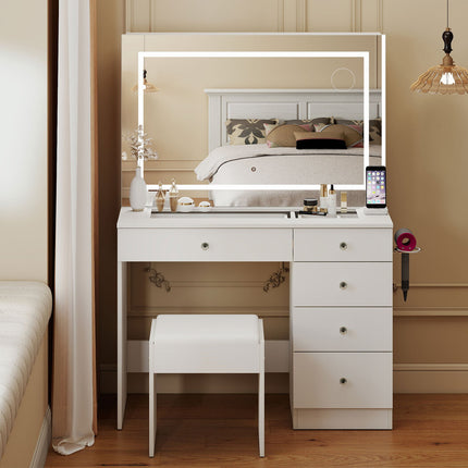Levede Dressing Table LED Makeup Mirror Stool Set Vanity Desk 5 Storage Drawer-2029334101638647814