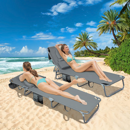 Levede Foldable Beach Lounge Chairs with Face Hole Grey-1973193483959275526