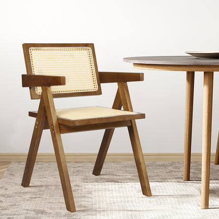 Levede 1x Walnut Wicker Armchair Dining Chair-1973194083212070919