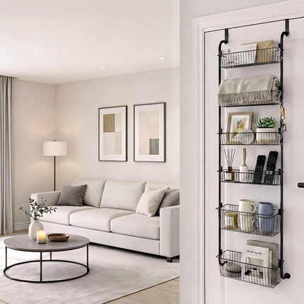 Toque Over the Door Pantry Organiser 6 Tiers Metal Hanging Storage Rack Black-2050059015542673414