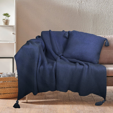 DreamZ Knitting Throw Blanket Cushion Navy-1973194038416904198