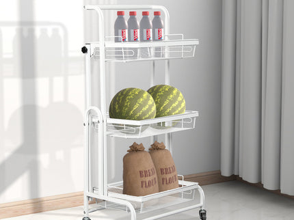 Levede 3 Tier Kitchen Trolley Cart Swivel White Colour-1864184350837444614