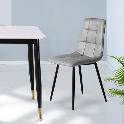 Levede 4x Dining Chairs Kitchen Chair Grey Faux Leather-1973194074773131270