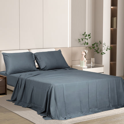 Dreamz 4pcs Double Size 100% Bamboo Bed Sheet Set in Charcoal Colour-1973194025343258630