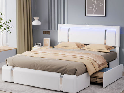 Levede Queen Bed Frame With Adjustable Headboard White-1910112269375770630