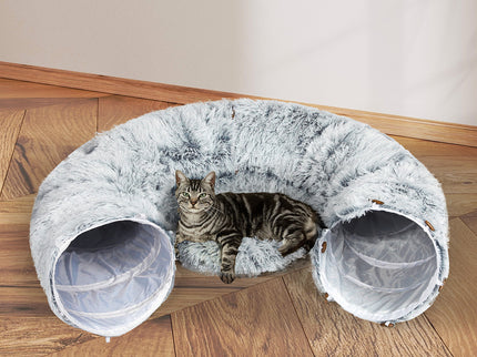 Pawz Cat Tunnel Foldable Fluffy Plush Play Tube Grey-1910112275881136135