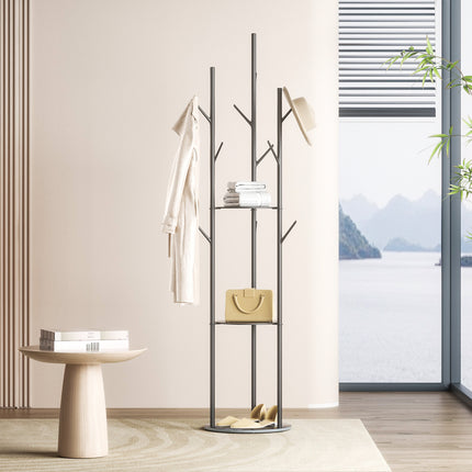 Levede Coat Rack Clothes Stand 8 Hook Organizer Black-1973193820665417734