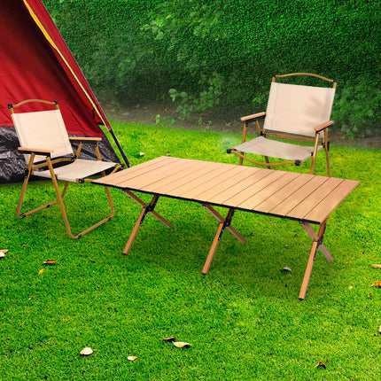 Levede Folding Camping Table Chair Set Oak-1975420437819166726