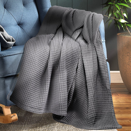 DreamZ Throw Blanket Cotton Waffle Blankets Grey Single-1973194040761520134