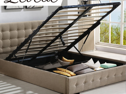 Levede Fabric Bed Frame Queen Tufted Beige-1942353310849830918