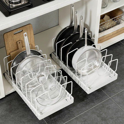 Toque Pots and Pans Organiser Saucepan Holder Storage Pull Out Rack Holder White-2065254301424553990