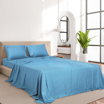 Dreamz 4pcs Queen Size 100% Bamboo Bed Sheet Set in Blue Colour-1973194026664464390