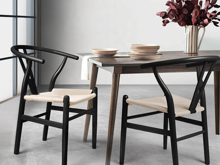Levede 2x Dining Chairs Wooden Hans Black-1942353395260198918