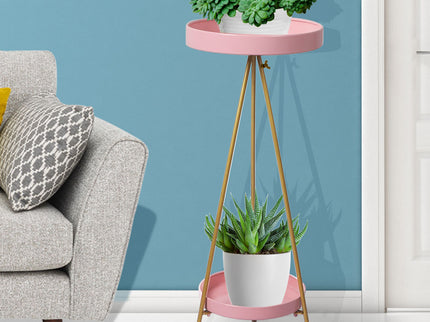 Levede Plant Stand 2 Tiers Outdoor Indoor Pink Gold Large-1864184723769790470