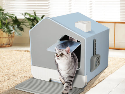 PaWz Fully Enclosed Cat Litter Box Mat Blue-1886651029785808902