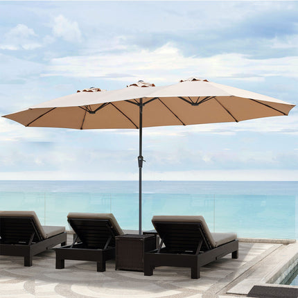 Centra 4.5M Double-sided Patio Umbrella Outdoor Umbrella Base Stand Khaki-1954802422325055494