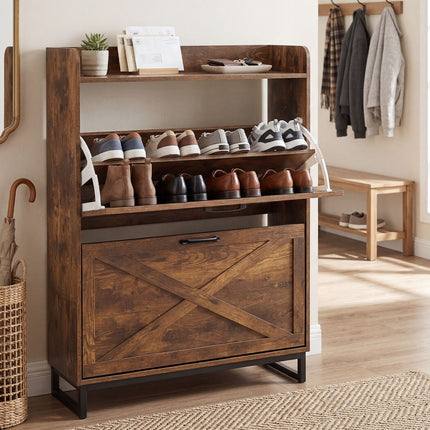 Levede Shoe Cabinet 2 Flip Drawers Storage Organiser Removable Shelf Hallway-2050059010660503558