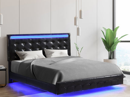 Levede  Floating Bed Frame Double with Headboard LED Lights Mattress Base-1910112198026465286