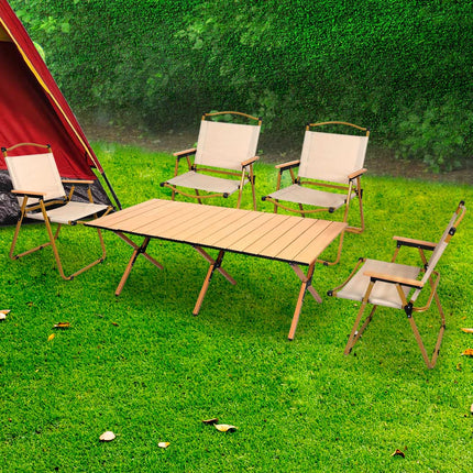 Levede Folding Camping Table Chair Set Oak-1975420437995327494