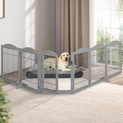 PaWz 6 Panels Pet Dog Playpen Puppy Grey-1973193674401648646