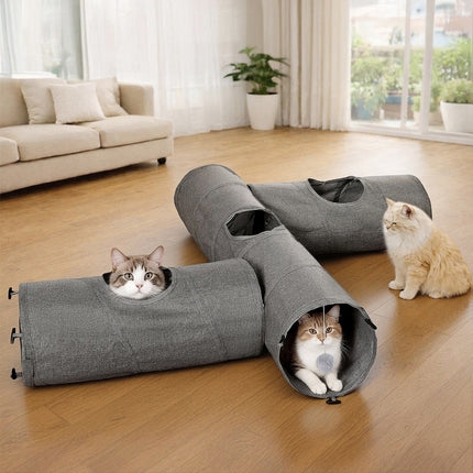 Pawz Large Cat Tunnels 3 Pcs Modular Foldable Linen Tube Kittens Rabbits Toys-2029334097180102662