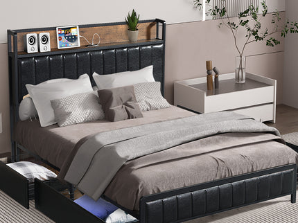 Levede Queen Bed Frame PU 4 Drawer USB Charge-1942353321201373190