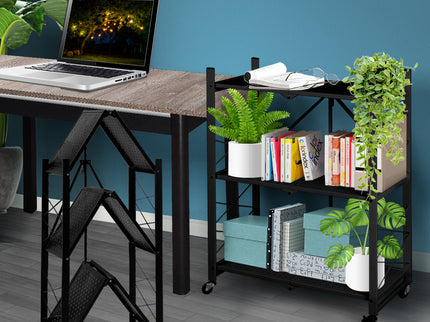 Levede Foldable Storage Shelf Display Black 3 Tiers-1864184714152251398