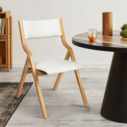 Levede 2x Dining Chairs Foldable PU Beige-1975420497088876550