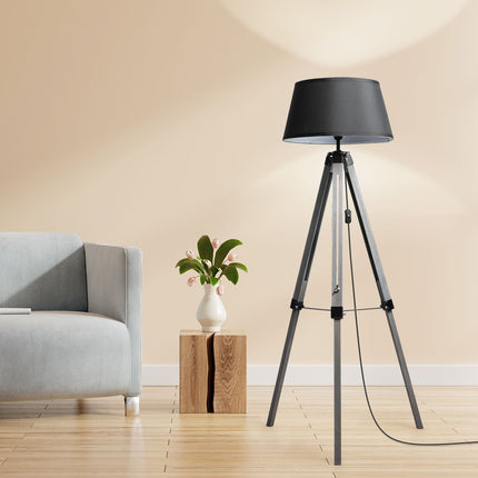 EMITTO Tripod Wooden Floor Lamp Shaded Grey-1973193957273899014