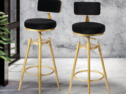 Levede 1x Velvet Bar Stools Kitchen Black-1864183228177453062