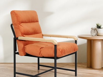 Levede Metal Framed Lounge Chair Velvet in Orange-1910149775139934214