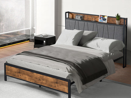 Levede Double Bed Frame Tufted Headboard USB Charge-1910112197686726662