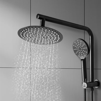 High Pressure Shower Head Set Rain Round Black-1973194049154322438