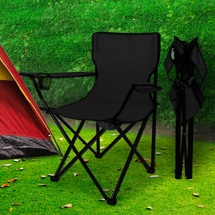 Levede 2Pcs Camping Chairs Folding Arm Black-1975420433268346886