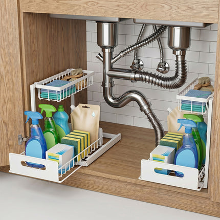 Toque 2x Under Sink Storage Rack Kitchen Cabinet Organiser 2-Tier Shelving Home-2050059015005802502