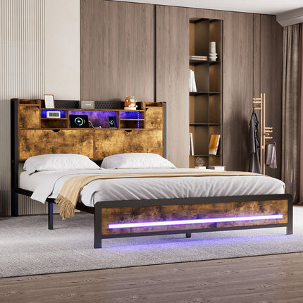 Levede Double Bed Frame Storage Headboard Industrial-1973193509670359046